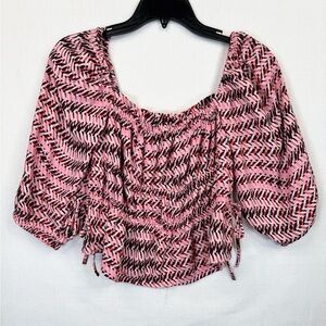 Open Edit Blouse Size XS Patterned Smocked Puff Sleeve Square Neck Boho